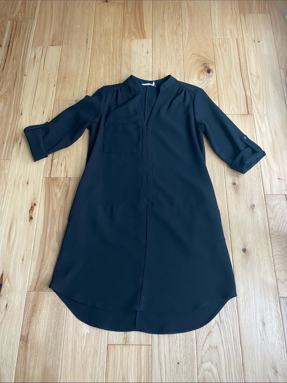 Lush Black Dress with Roll-Tab Sleeves